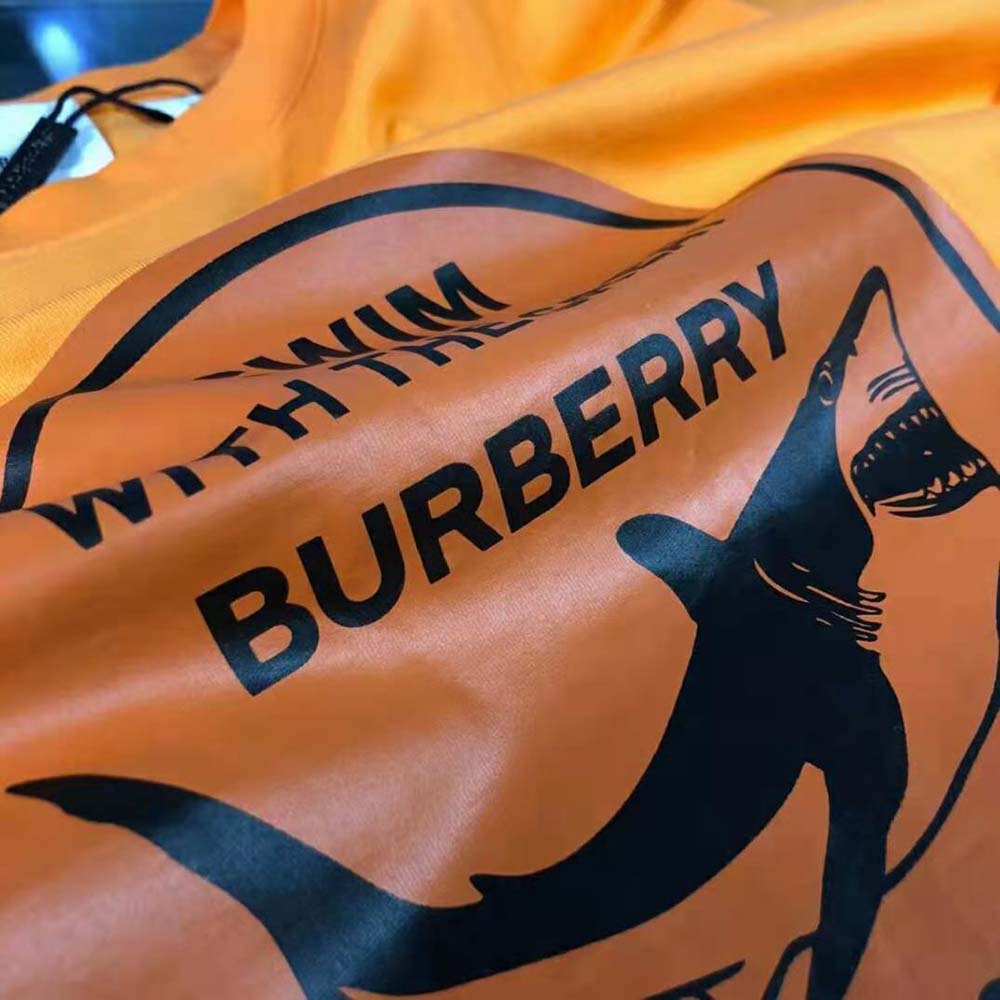 Burberry Men Shark Graphic Cotton Oversized T-shirt-Orange - image 5