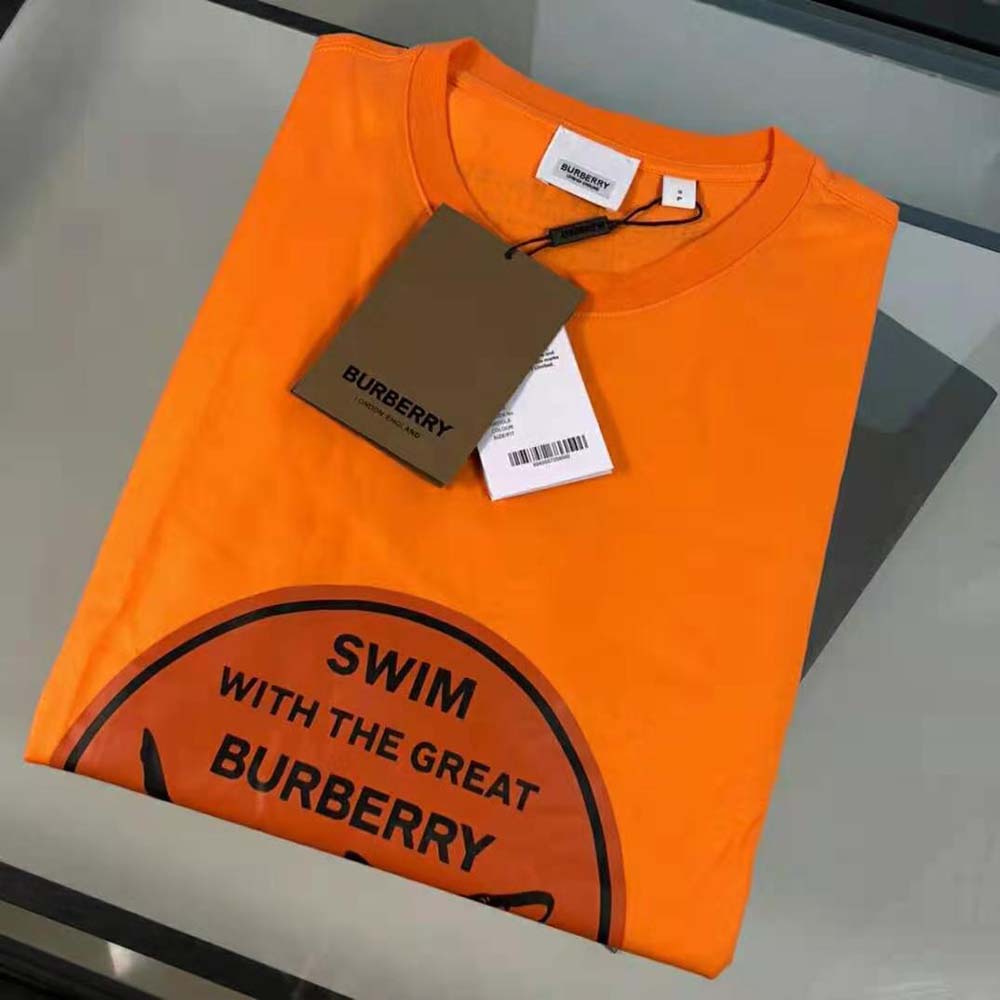 Burberry Men Shark Graphic Cotton Oversized T-shirt-Orange - image 4