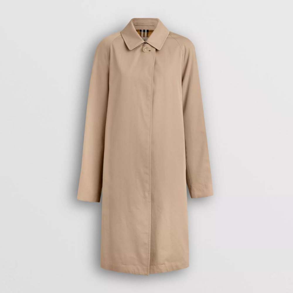 Front view of Burberry Women The Camden Car Coat in beige