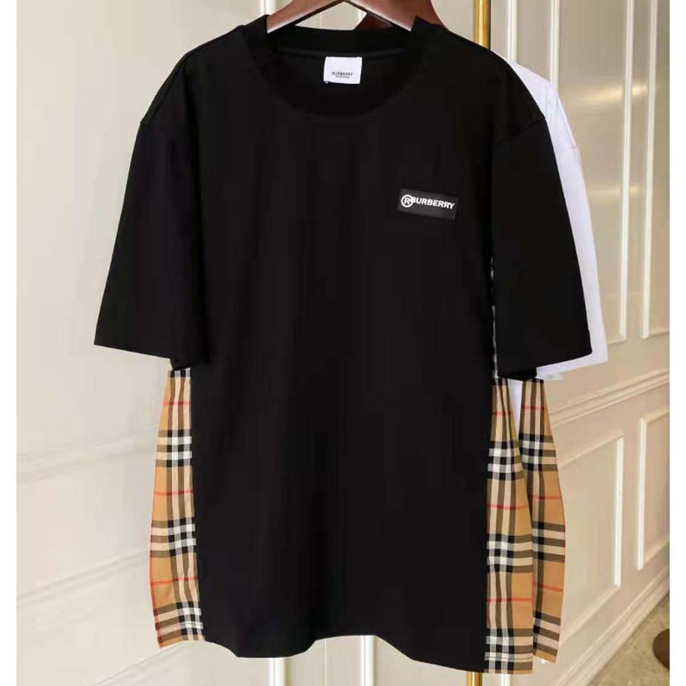 Close-up of vintage check panel detail on Burberry Men Oversized T-shirt