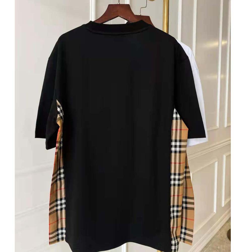 Side angle showing oversized fit of Burberry Men Vintage Check Panel T-shirt