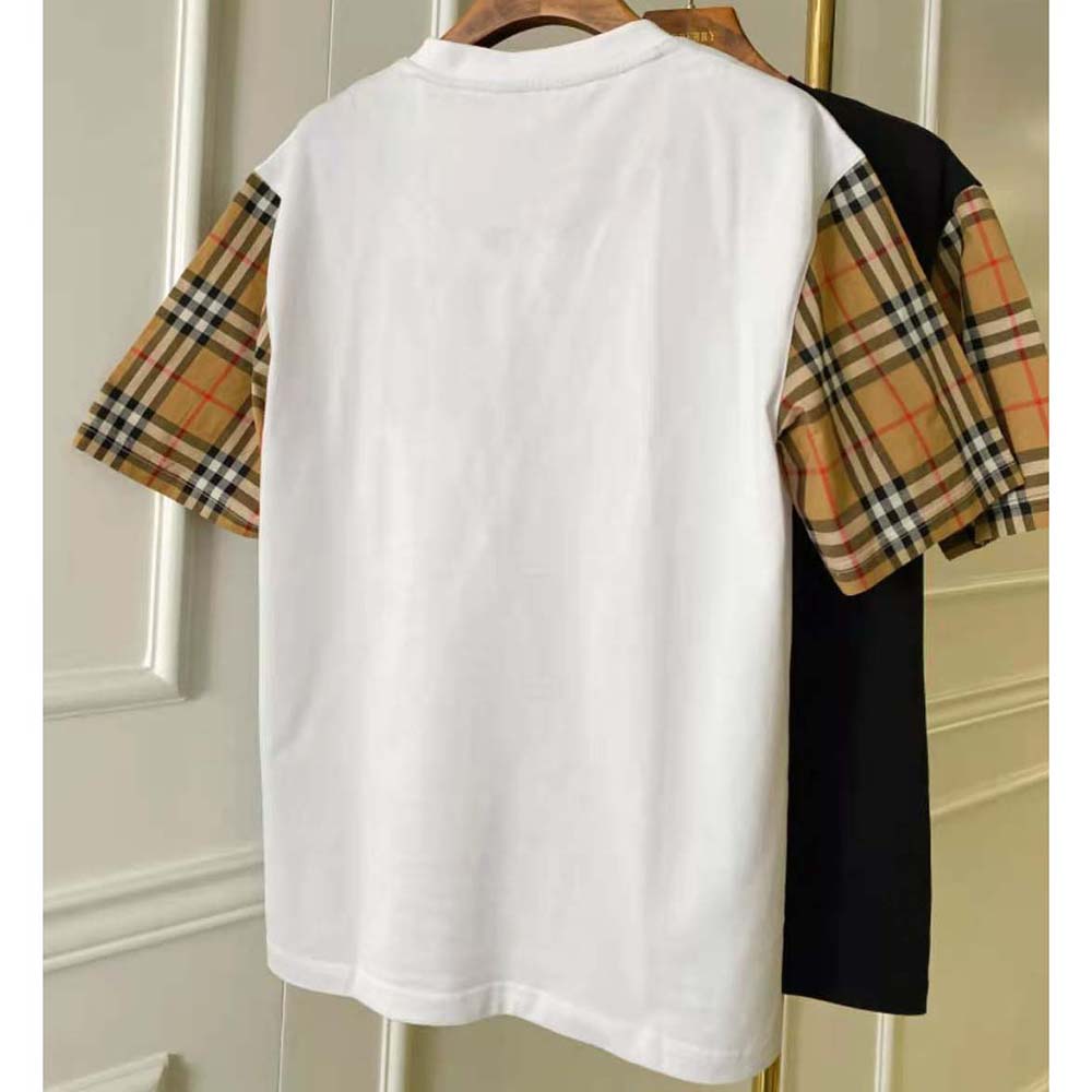 Side angle showing relaxed fit of Burberry Women Vintage Check Sleeve T-shirt
