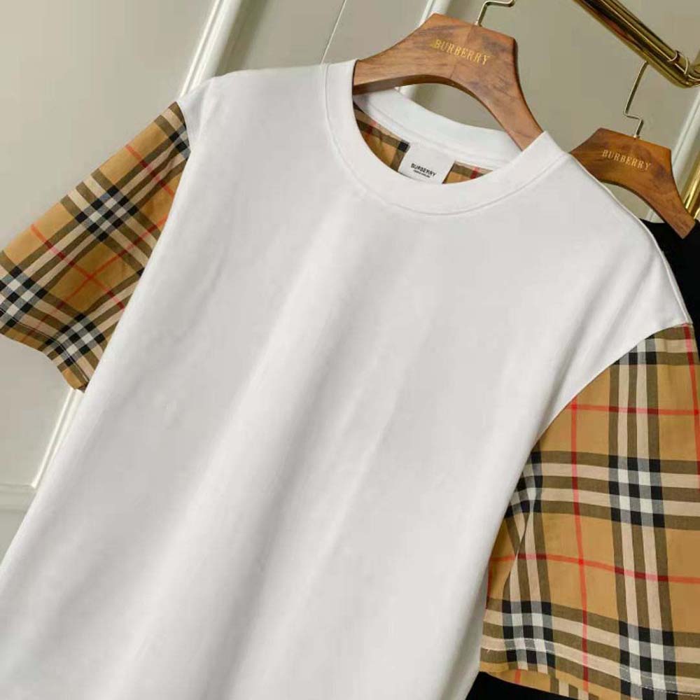 Burberry Women Vintage Check Sleeve Cotton T-shirt-White - image 4