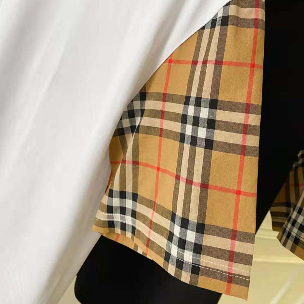 Burberry Women Vintage Check Sleeve Cotton T-shirt-White - image 7
