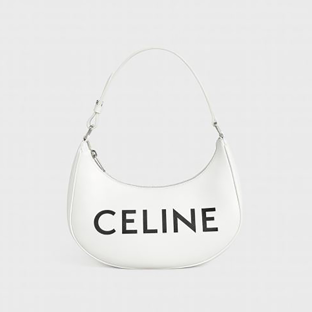 Front view of Celine Women Ava Bag in Smooth Calfskin with Celine Print-White