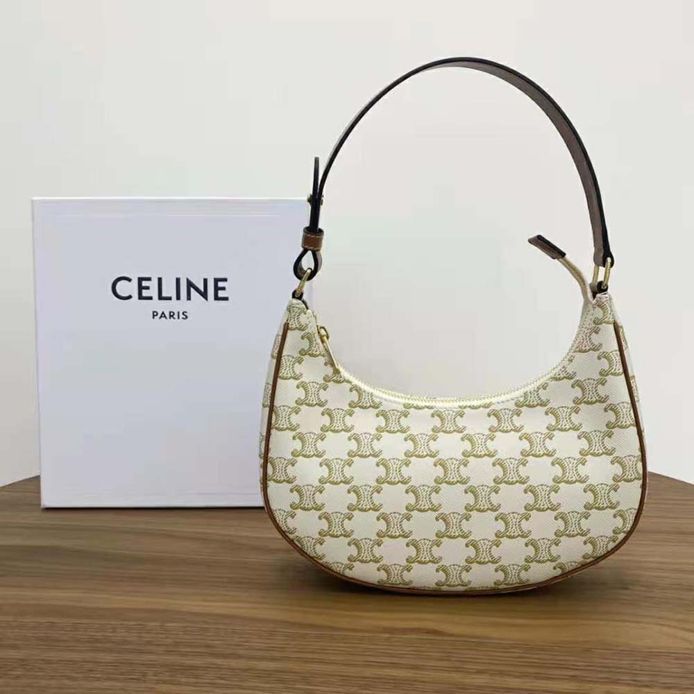 Close-up of gold-tone Triomphe clasp on Celine Women Ava Bag