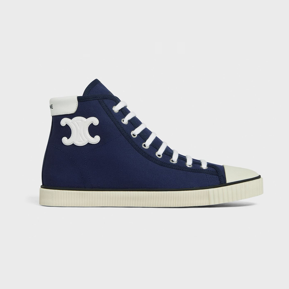 Side view of Celine Women Blank Mid Lace up Sneaker with black toe cap