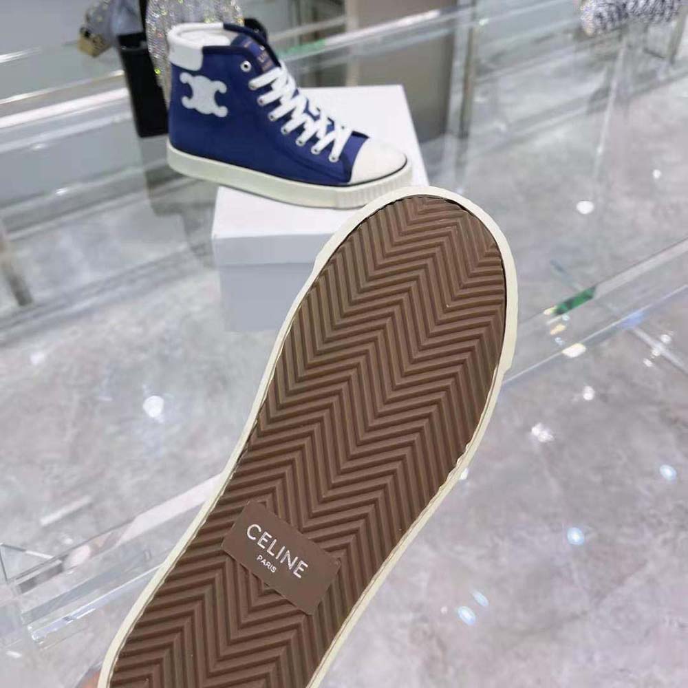 Celine Women Blank Mid Lace up Sneaker with Toe Cap in Canvas and Calfskin - image 10