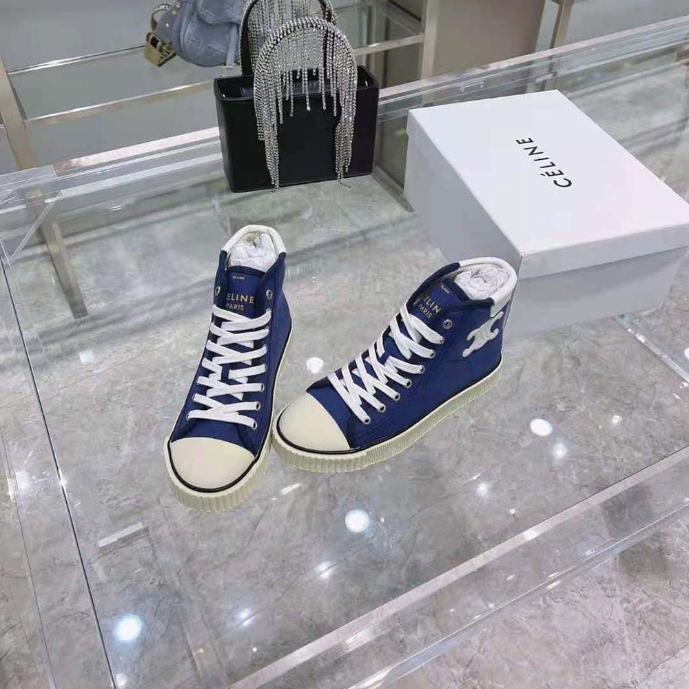 Celine Women Blank Mid Lace up Sneaker with Toe Cap in Canvas and Calfskin - image 5