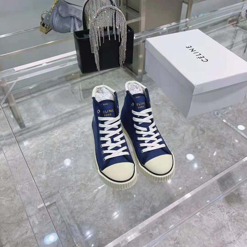 Celine Women Blank Mid Lace up Sneaker with Toe Cap in Canvas and Calfskin - image 6