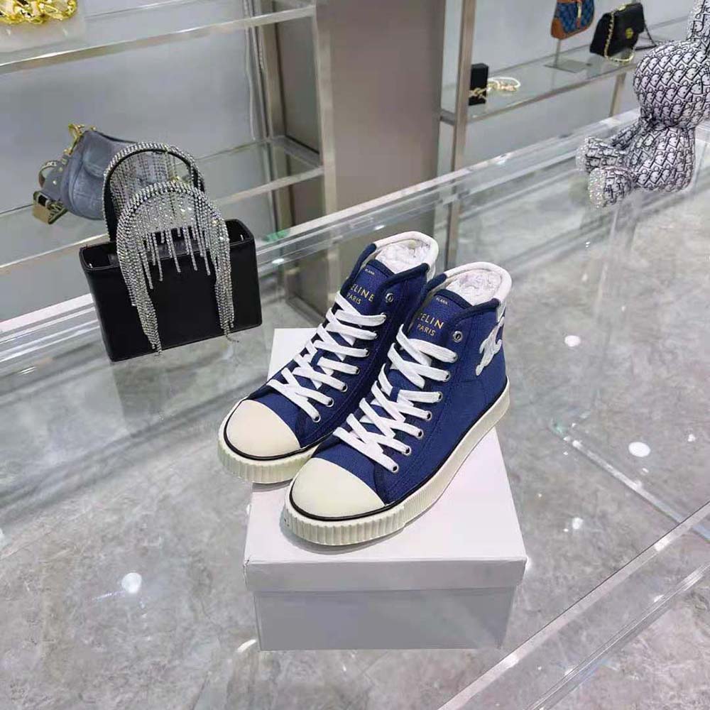 Celine Women Blank Mid Lace up Sneaker with Toe Cap in Canvas and Calfskin - image 7