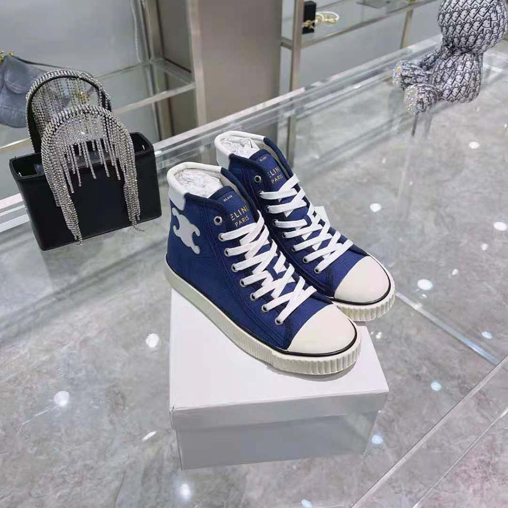 Celine Women Blank Mid Lace up Sneaker with Toe Cap in Canvas and Calfskin - image 4