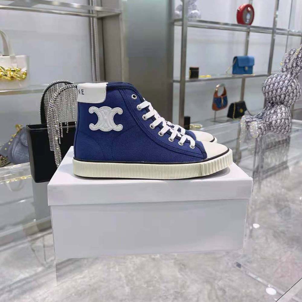 Celine Women Blank Mid Lace up Sneaker with Toe Cap in Canvas and Calfskin - image 9