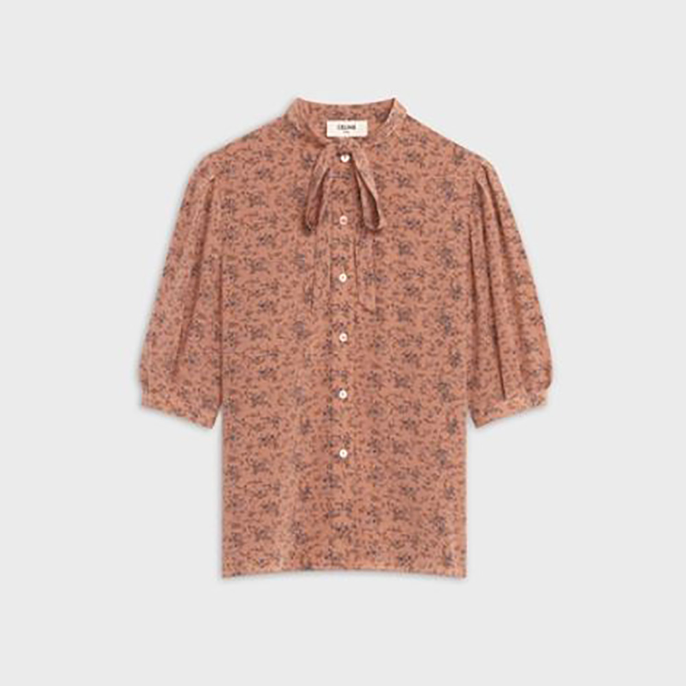 Front view of Celine Women Blouse with Bow in Printed Crepe DE Chine