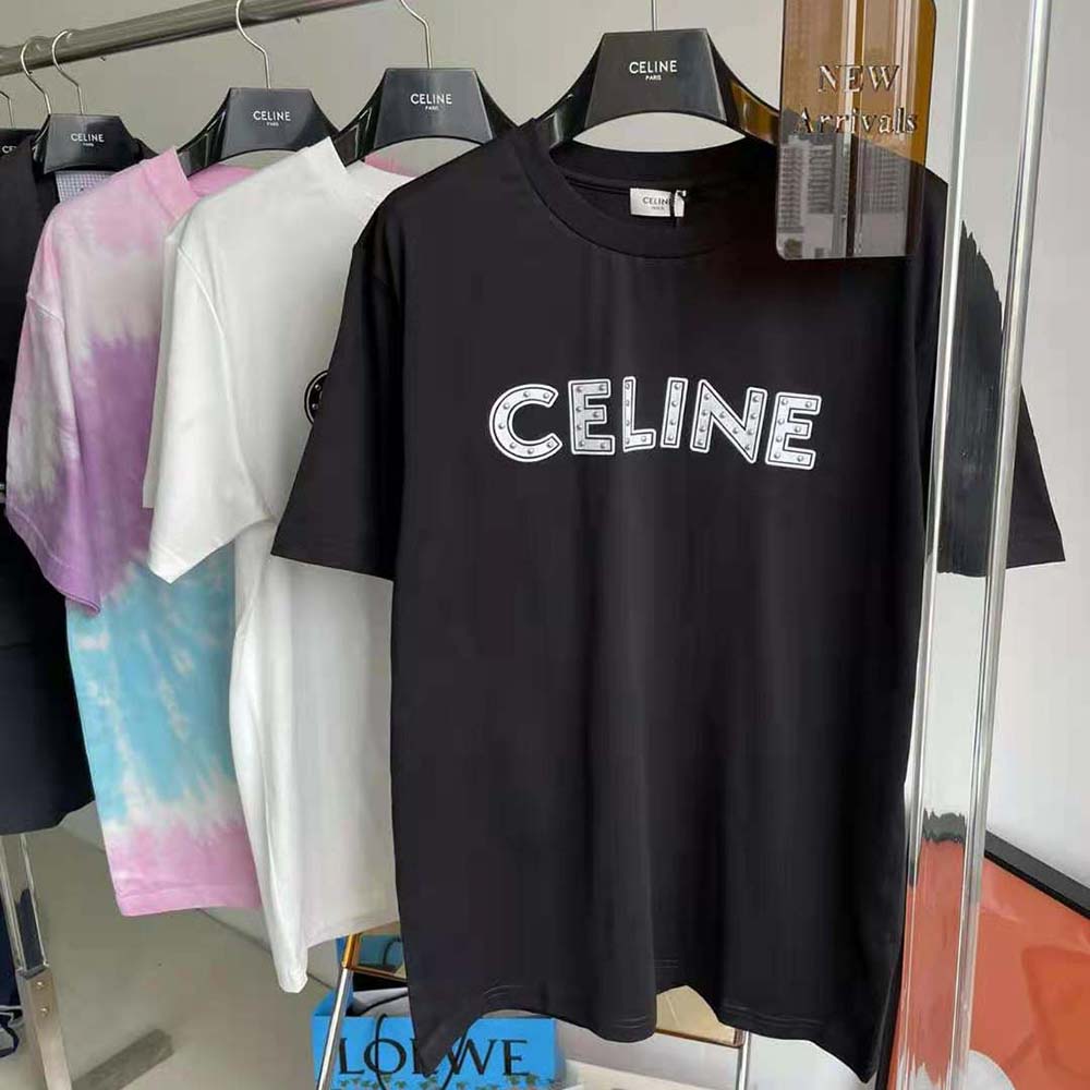 Close-up detail of metal studs on black Celine Men Celine Loose T-shirt