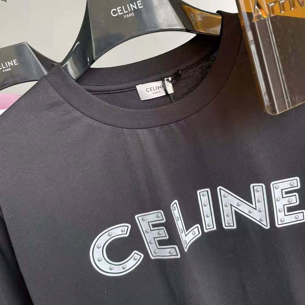 Celine Men Celine Loose T-shirt in Cotton with Studs-Black - image 7