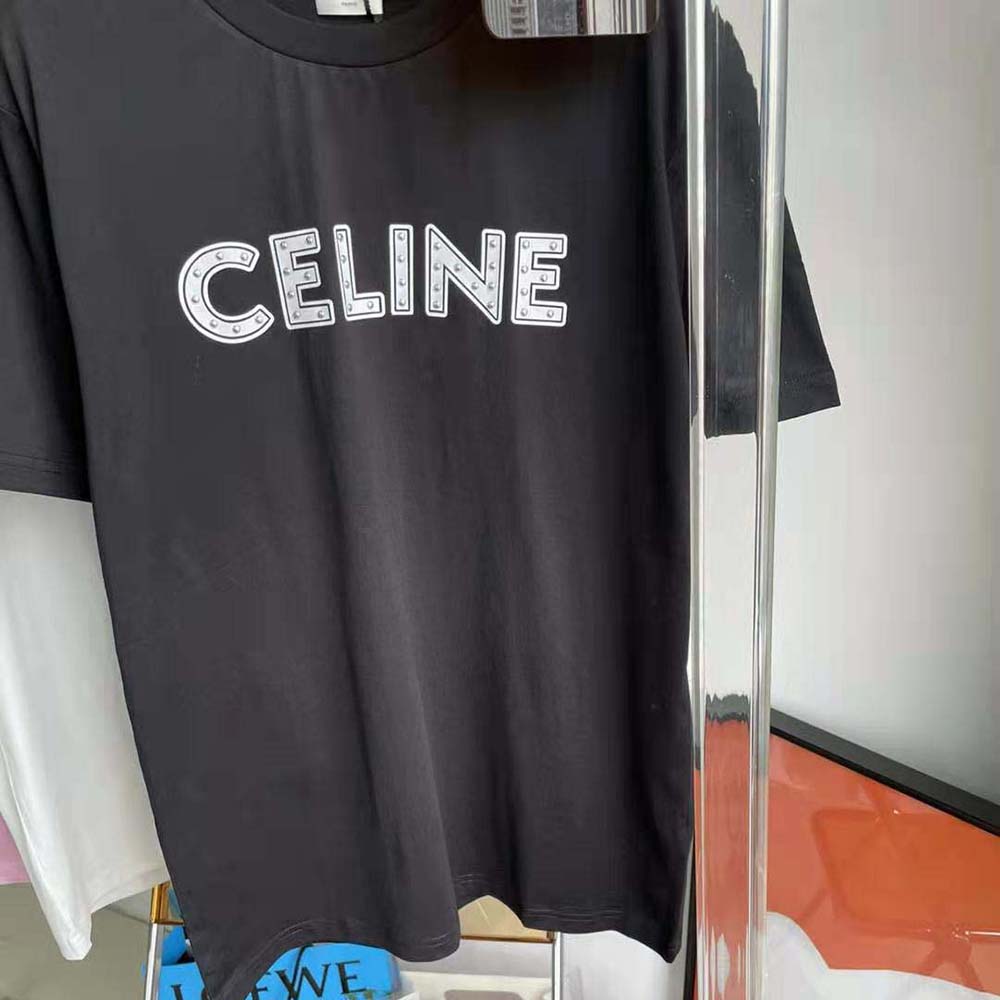 Celine Men Celine Loose T-shirt in Cotton with Studs-Black - image 5