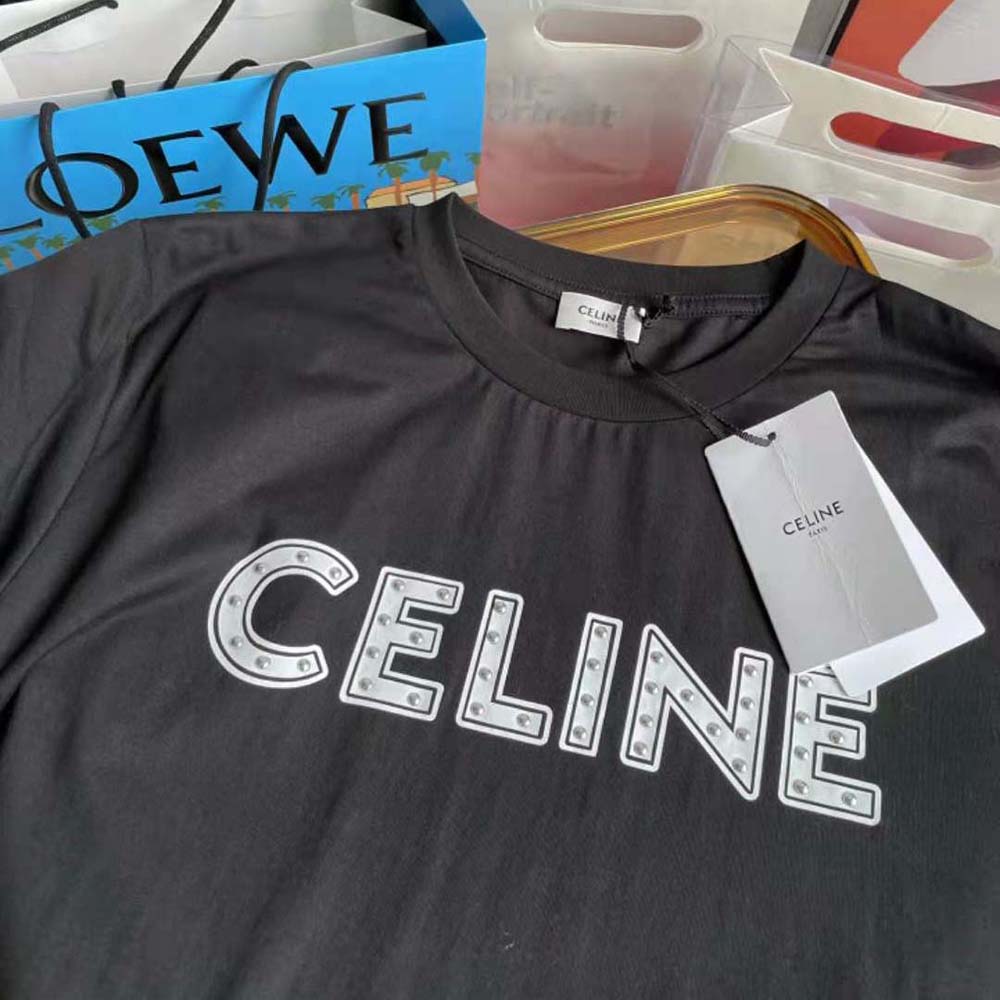 Celine Men Celine Loose T-shirt in Cotton with Studs-Black - image 6