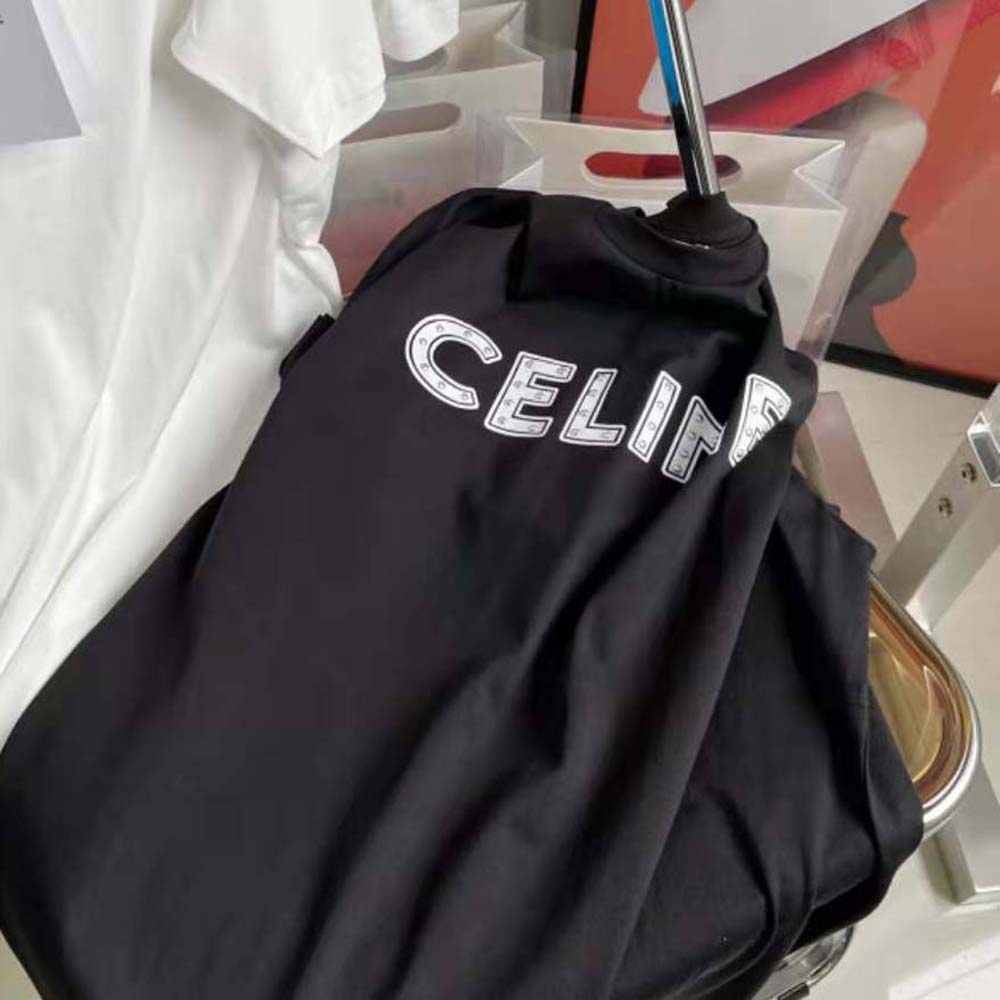 Celine Men Celine Loose T-shirt in Cotton with Studs-Black - image 4