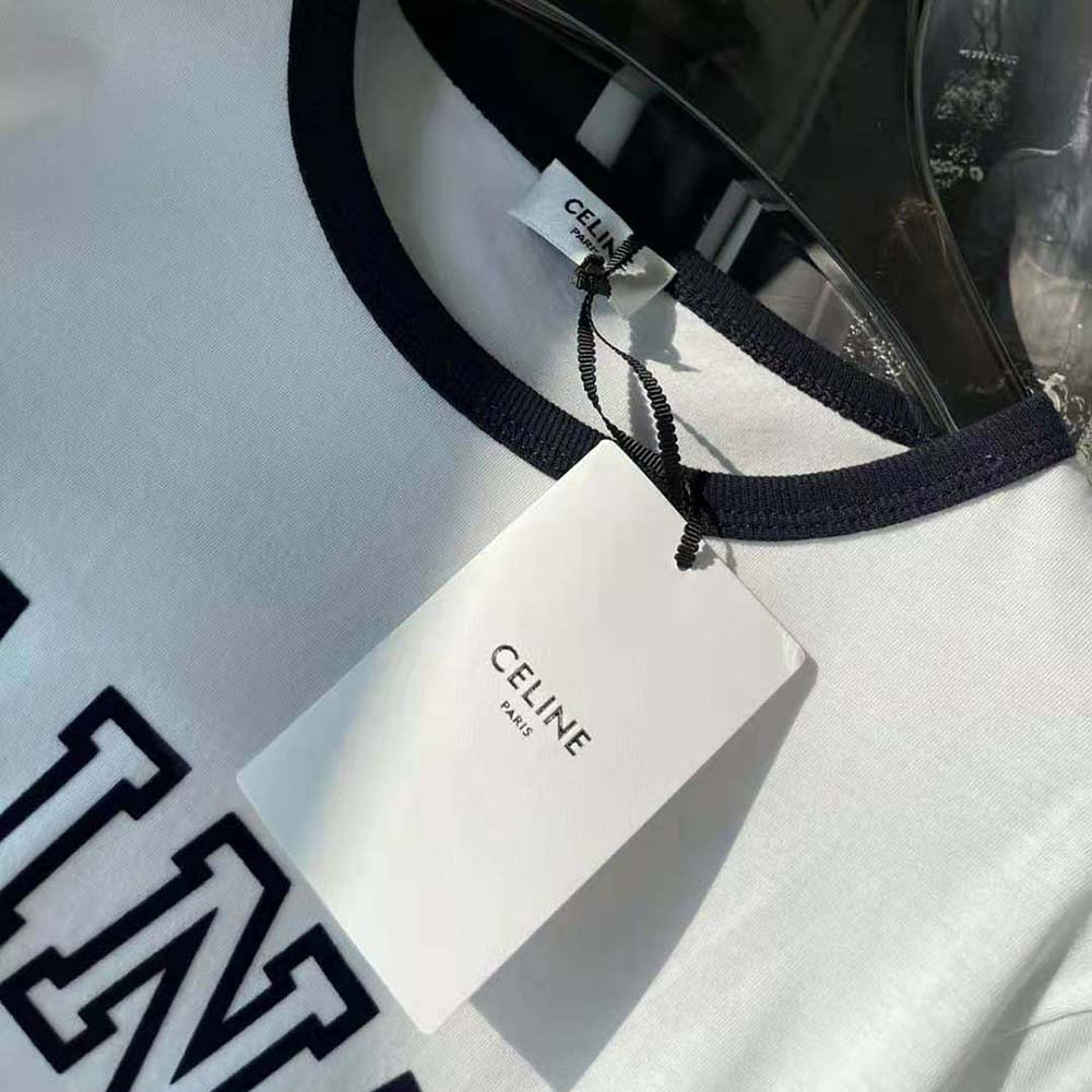 Celine Women Celine Paris T-shirt in Flocked Cotton Jersey - image 5