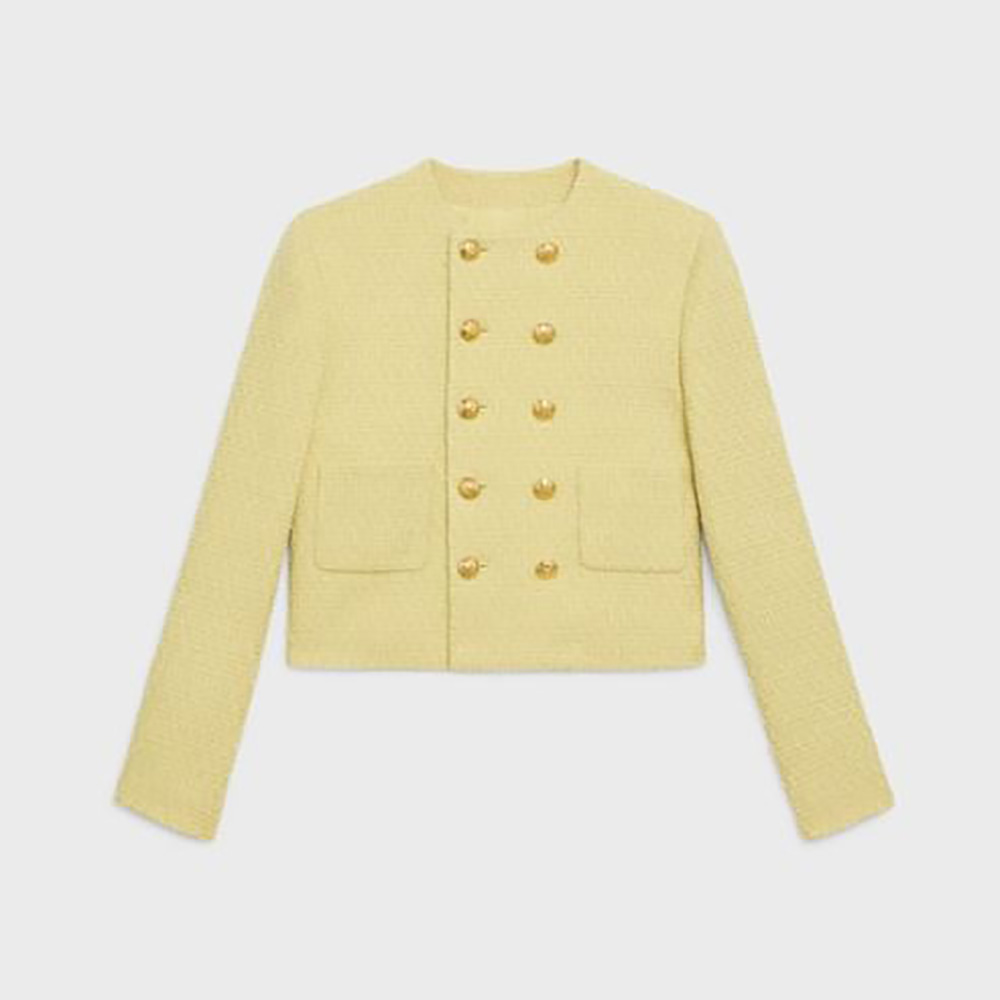 Front view of Celine Women Chasseur Jacket in Boucle Tweed-Yellow
