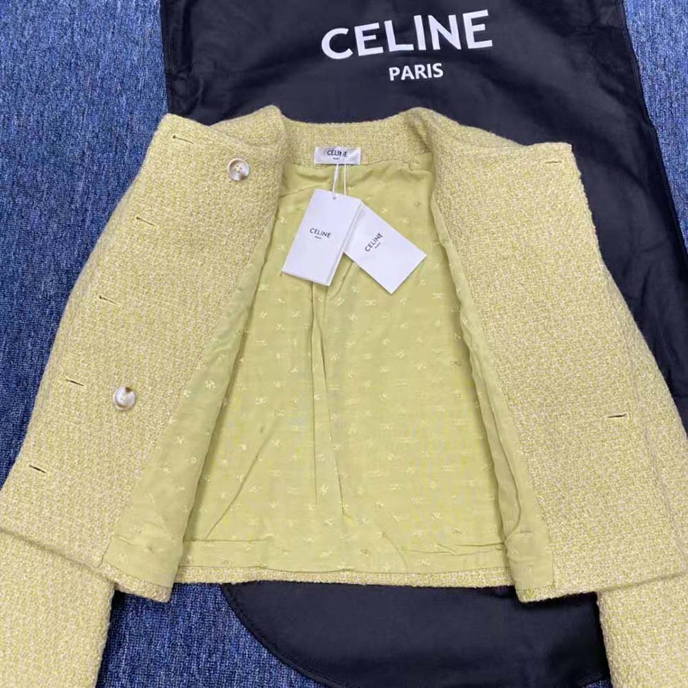 Celine Women Chasseur Jacket in Boucle Tweed-Yellow - image 5