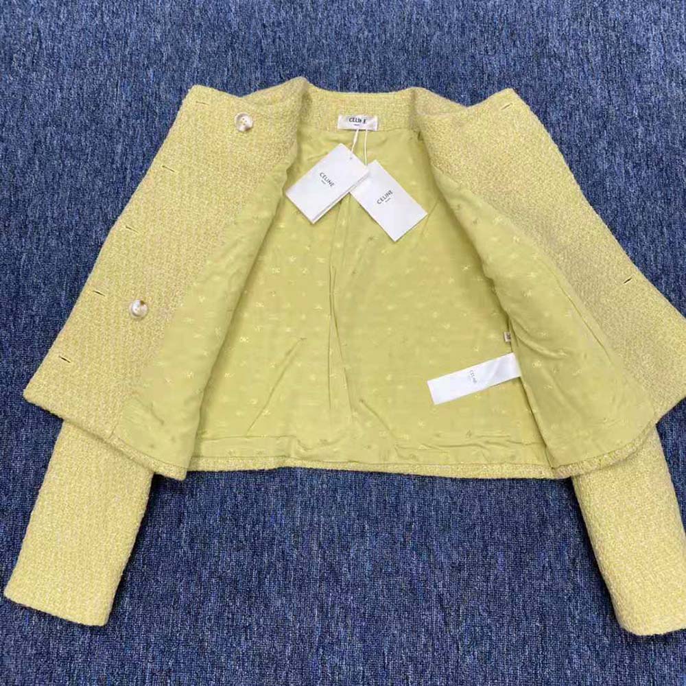 Celine Women Chasseur Jacket in Boucle Tweed-Yellow - image 6