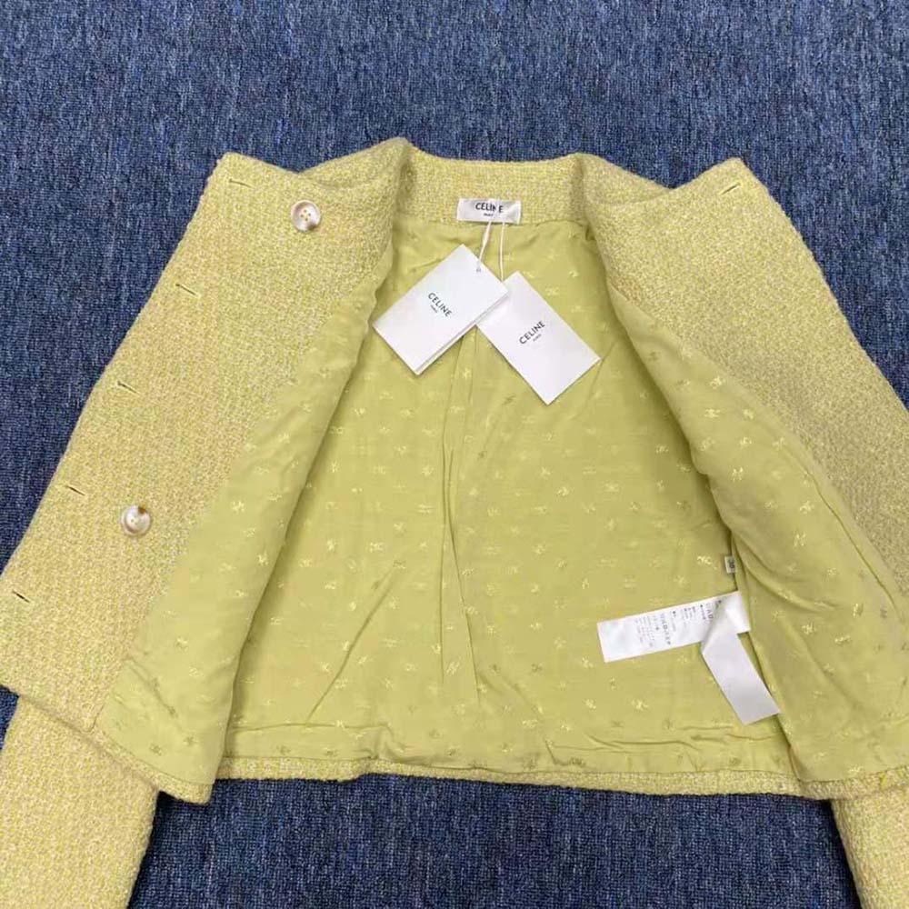 Celine Women Chasseur Jacket in Boucle Tweed-Yellow - image 4