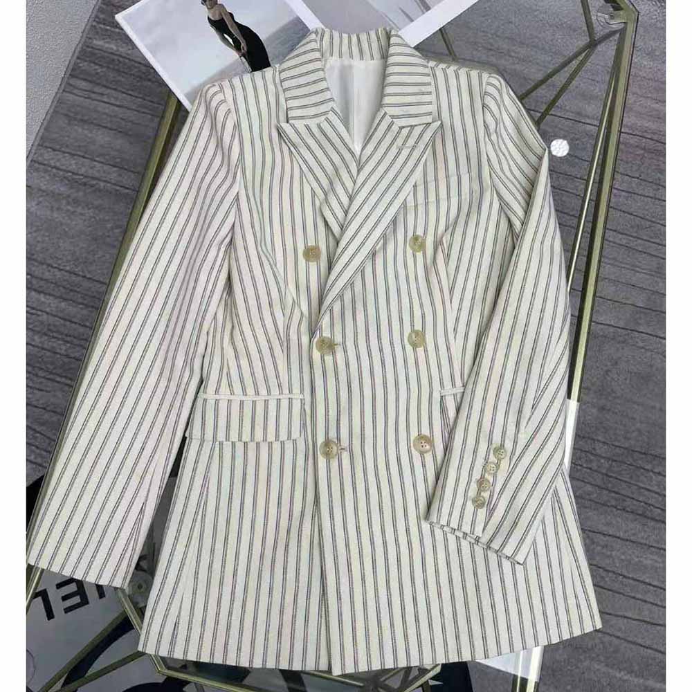 Close-up of button and stripe detail on Celine Women Classic Jacket