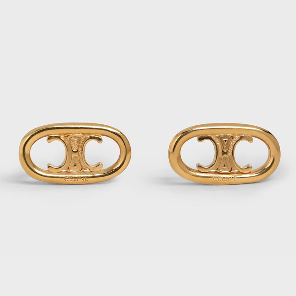 Front view of Celine Women Maillon Triomphe Studs in gold brass