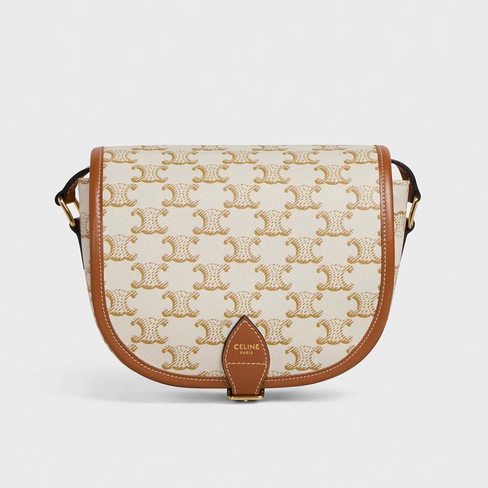 Front view of Celine Women Medium Folco Bag in Triomphe Canvas and Calfskin