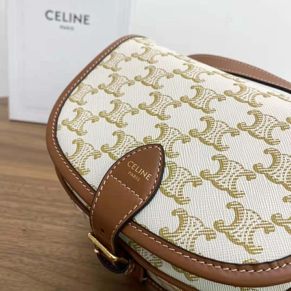 Celine Women Medium Folco Bag in Triomphe Canvas and Calfskin - image 10