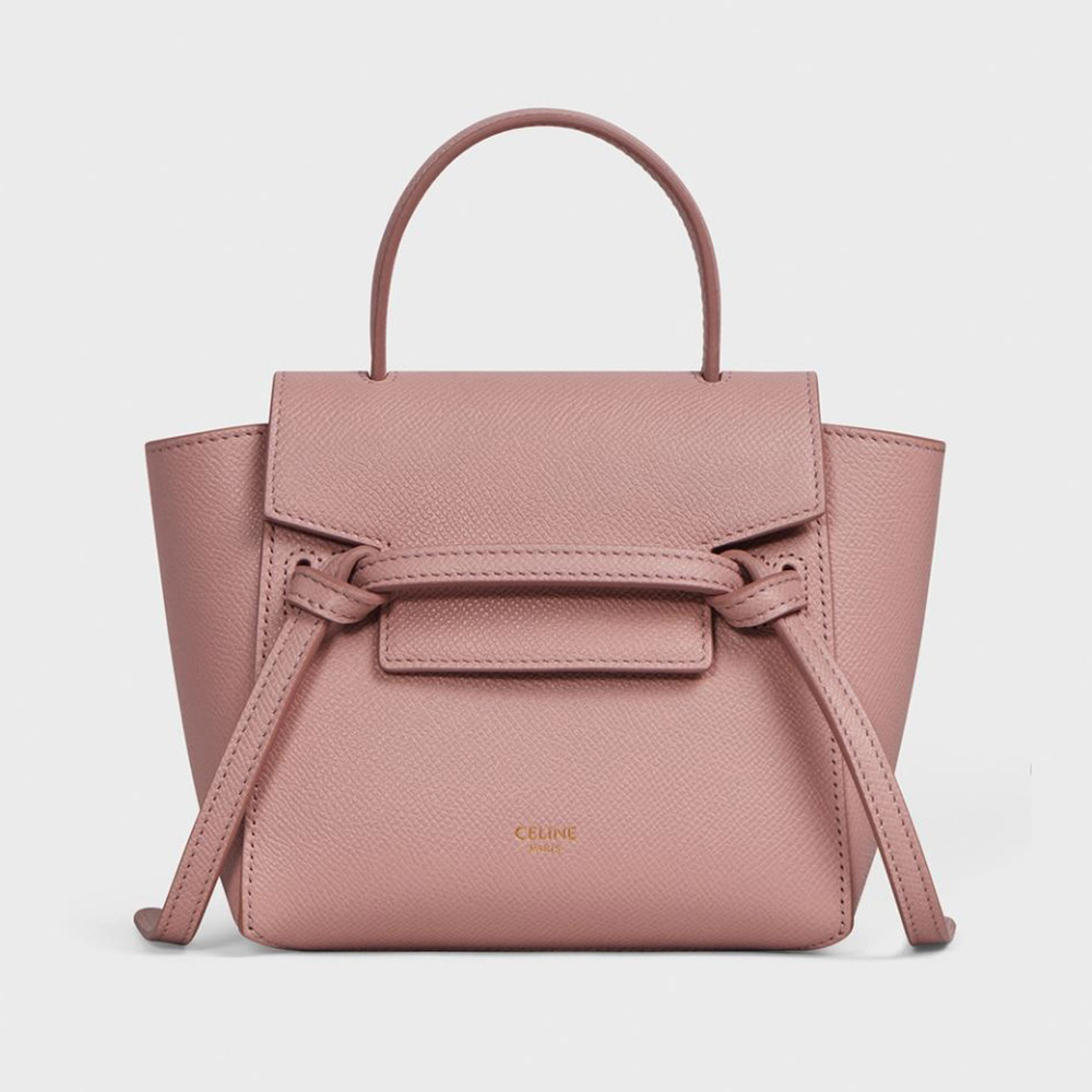 Front view of Celine Women Pico Belt Bag in vintage-pink grained calfskin