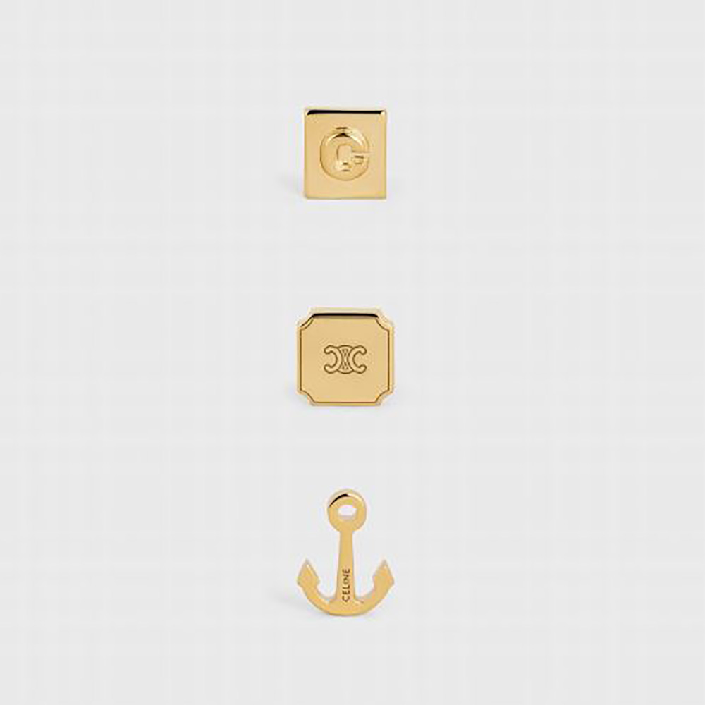Close-up of Celine Women Separables Sailor Set of 3 Studs gold finish