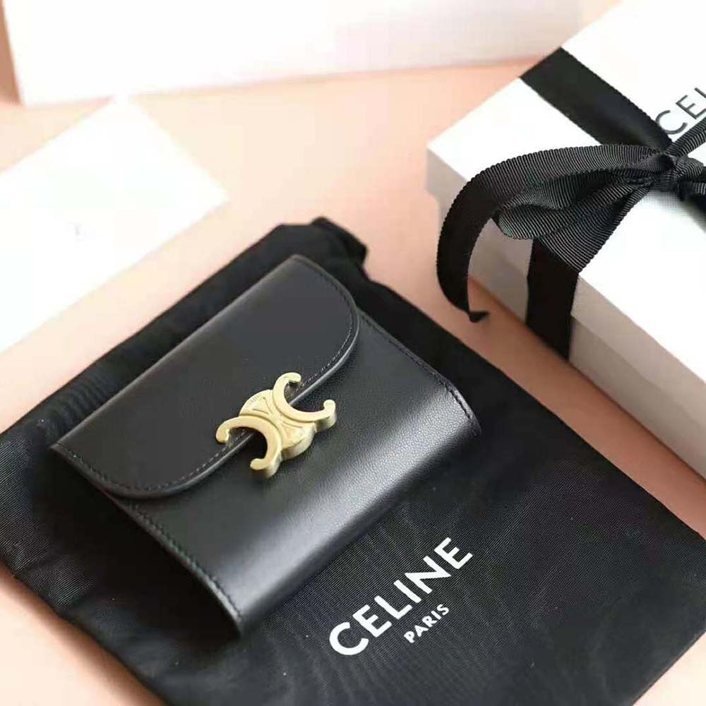 Close-up detail of the gold hardware on Celine Women Small Flap Wallet
