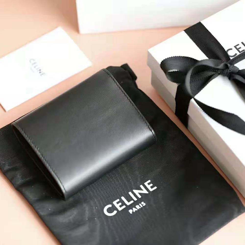 Celine Women Small Flap Wallet in Shiny Smooth Lambskin-Black - image 4