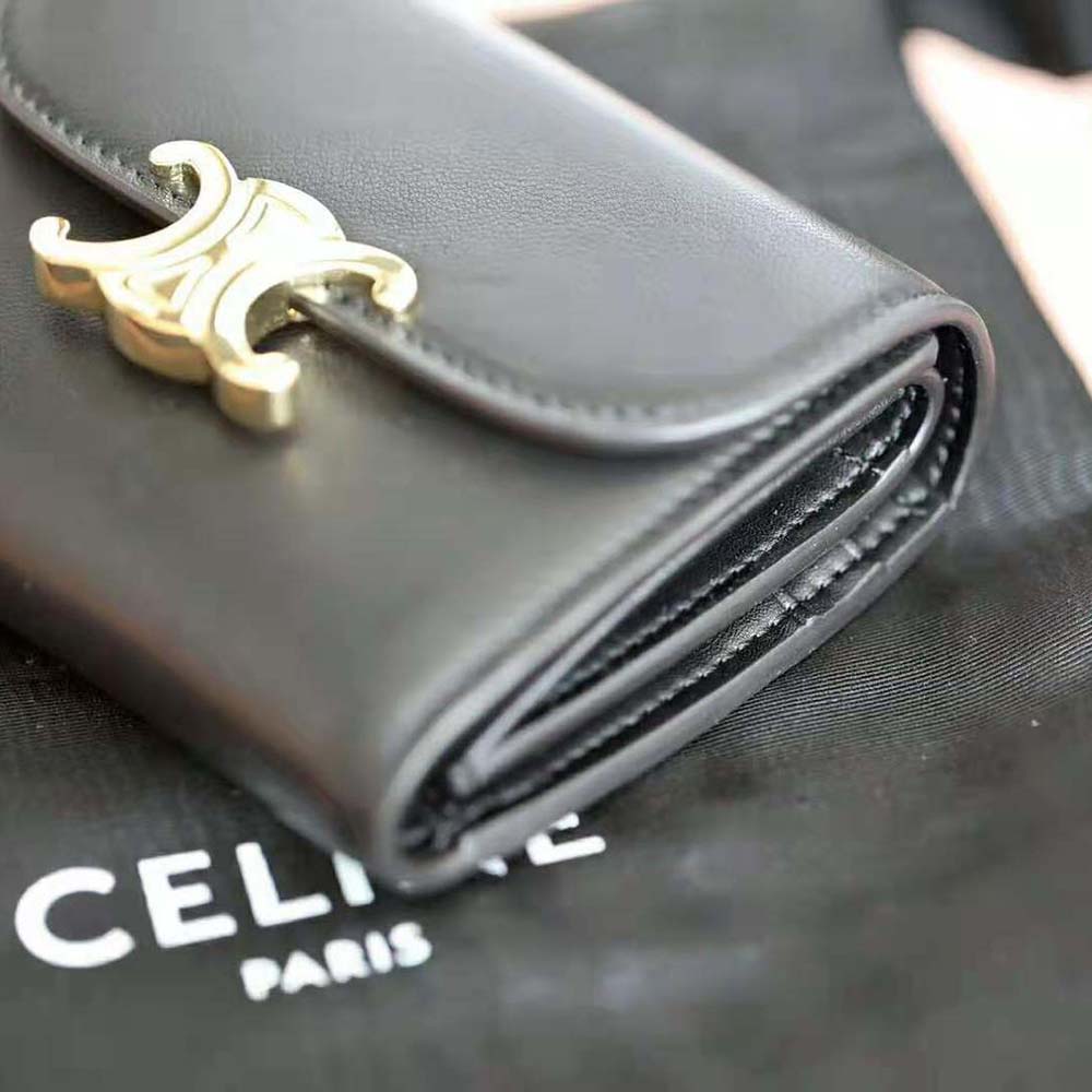 Celine Women Small Flap Wallet in Shiny Smooth Lambskin-Black - image 5