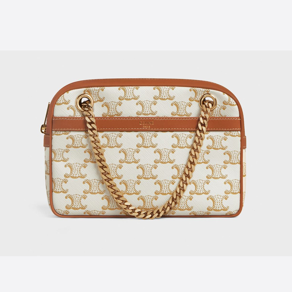 Front view of Celine Women Small Patapans in brown Triomphe canvas