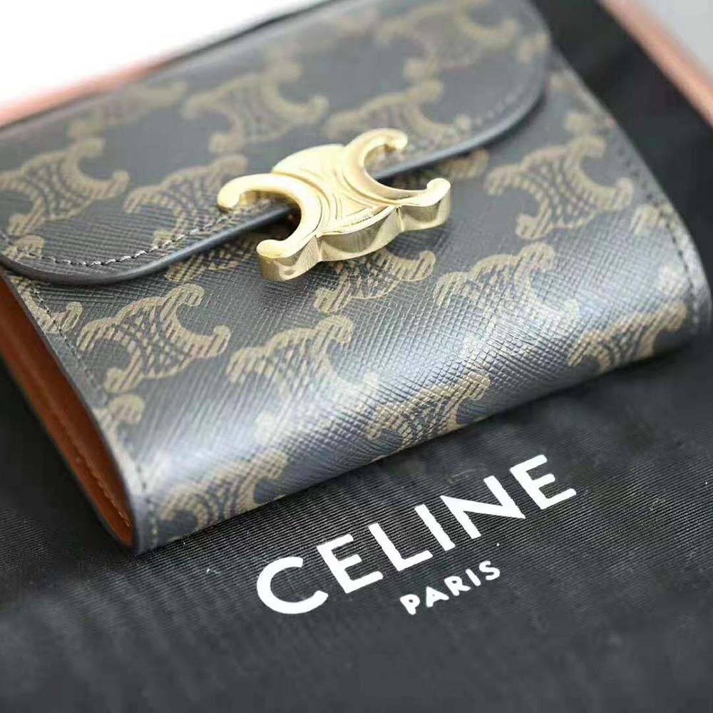 Celine Women Small Triomphe Wallet in Triomphe Canvas-Tan - image 4