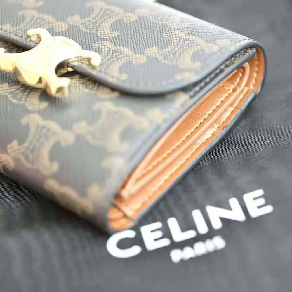 Celine Women Small Triomphe Wallet in Triomphe Canvas-Tan - image 5