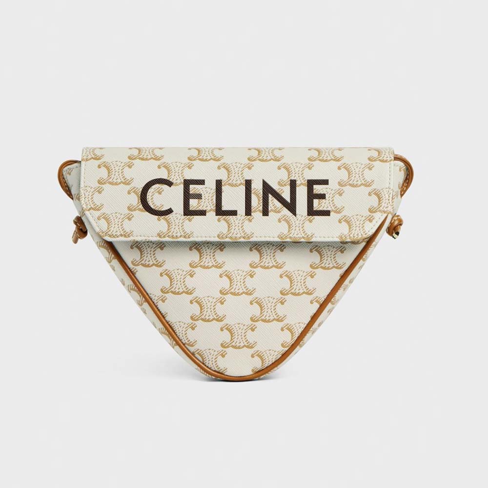 Front view of Celine Women Triangle Bag in Triomphe Canvas beige