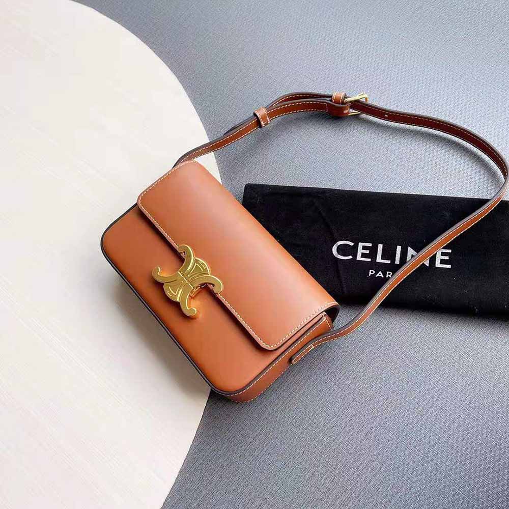 Side view showing strap and texture of Celine Women Triomphe Shoulder Bag