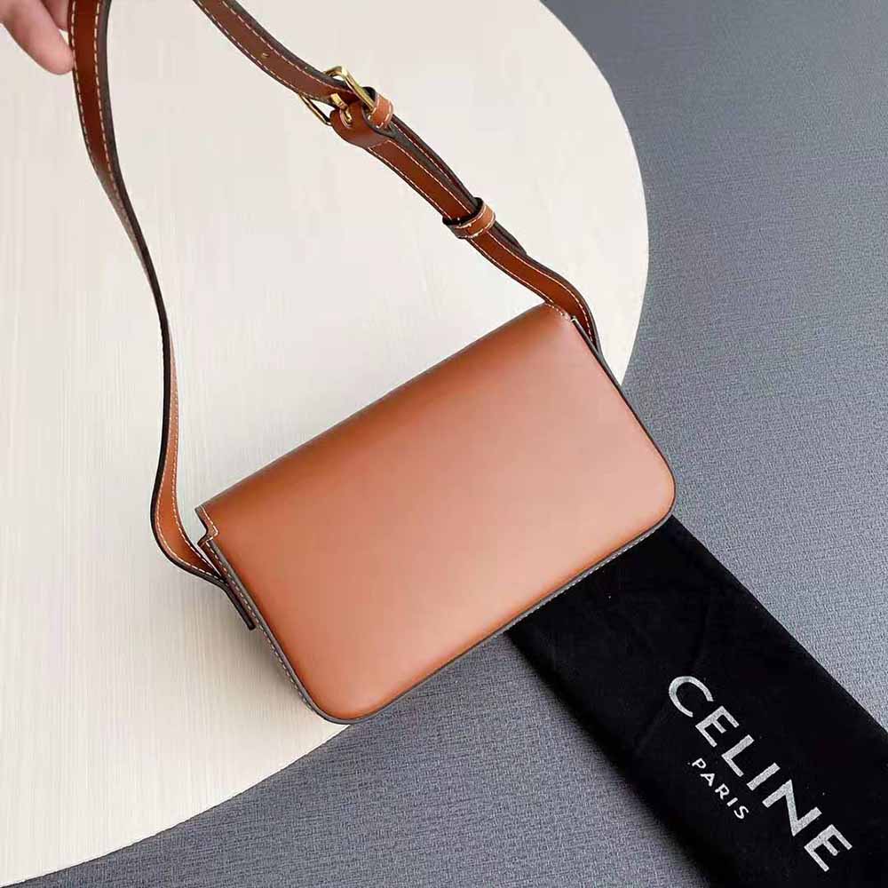 Celine Women Triomphe Shoulder Bag in Natural Calfskin-Brown - image 4