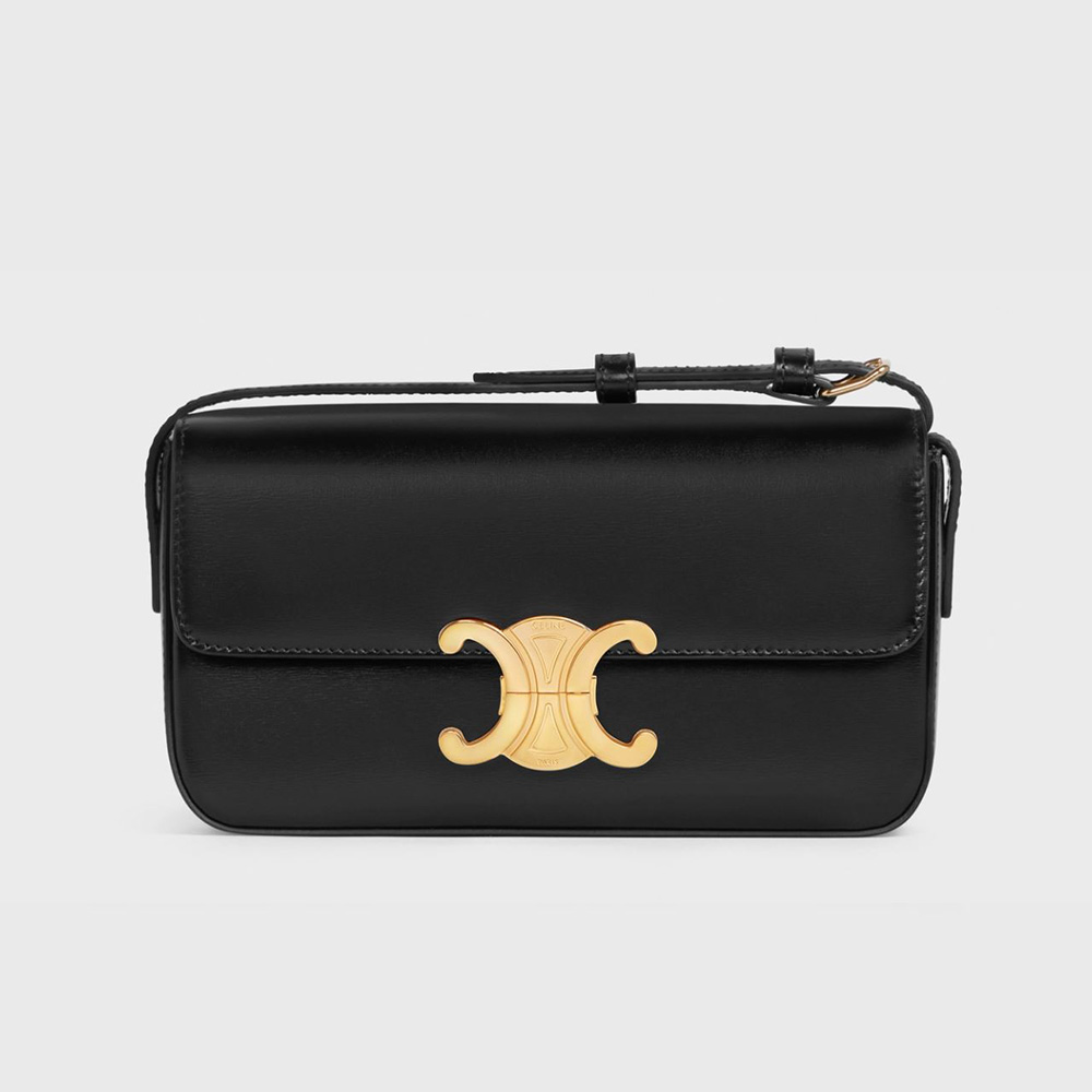 Celine Women Triomphe Shoulder Bag in Shiny Calfskin-Black - image 1