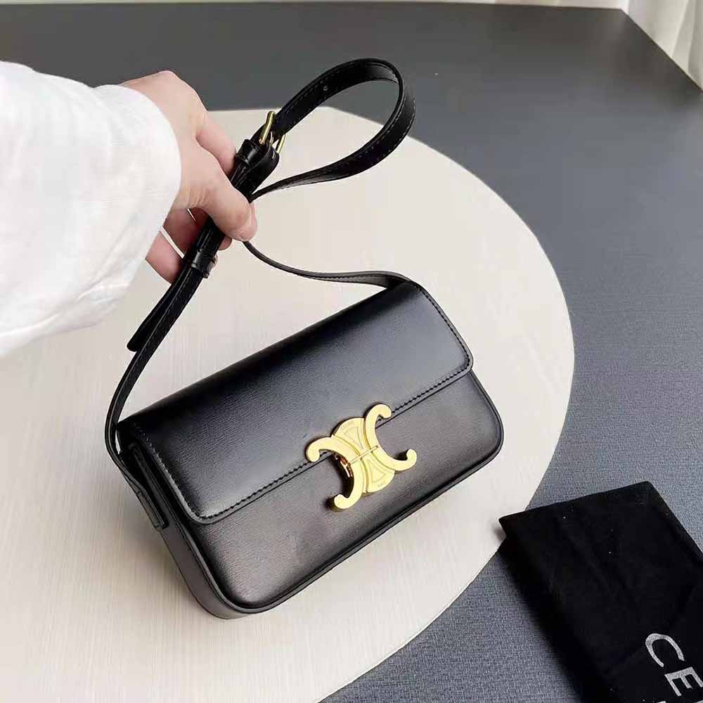 Celine Women Triomphe Shoulder Bag in Shiny Calfskin-Black - image 3