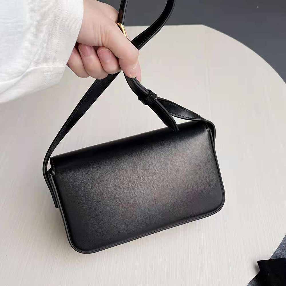 Celine Women Triomphe Shoulder Bag in Shiny Calfskin-Black - image 7