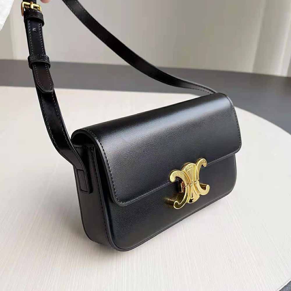Celine Women Triomphe Shoulder Bag in Shiny Calfskin-Black - image 5