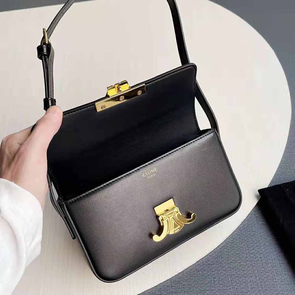 Celine Women Triomphe Shoulder Bag in Shiny Calfskin-Black - image 6