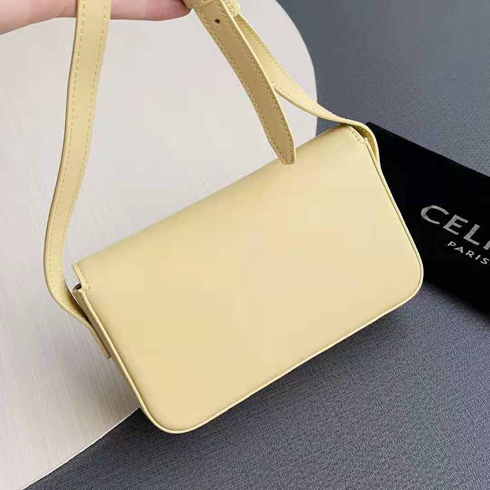 Celine Women Triomphe Shoulder Bag in Shiny Calfskin-Yellow - image 4