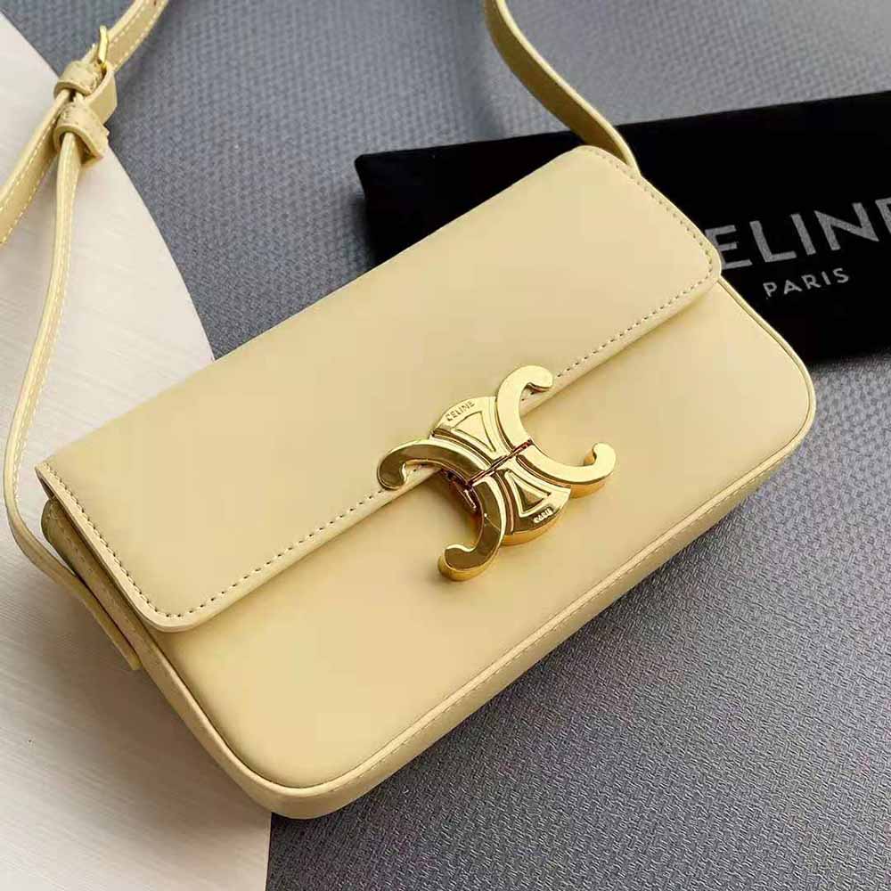 Celine Women Triomphe Shoulder Bag in Shiny Calfskin-Yellow - image 5